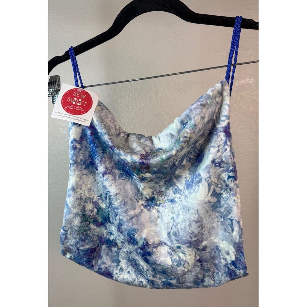 Sew Sweet Minky Designs Womens Cinch Bag Blue Floral Drawstring Backpack NEW